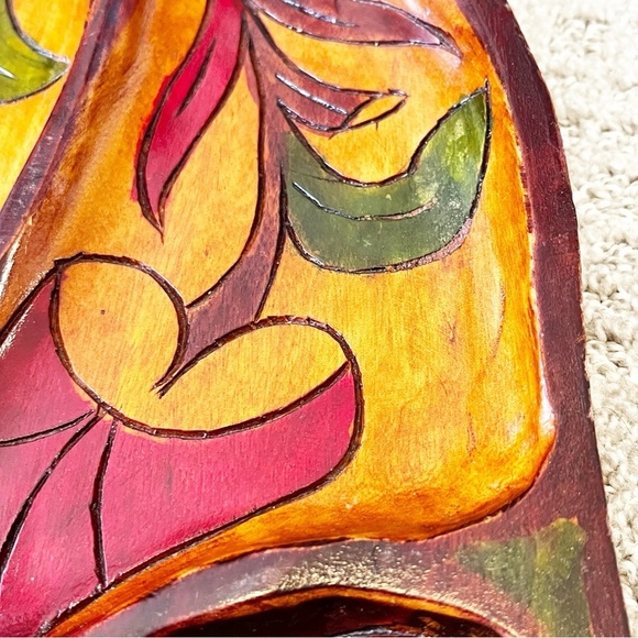 Vintage Mid Century Wooden Serving Tray Platter Boho Exotic Wood Divided Carved - Picture 8 of 15